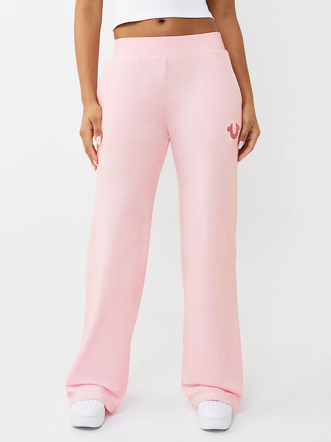 CRYSTAL MID RISE VELOUR STRAIGHT LEG SWEATPANT, image 2