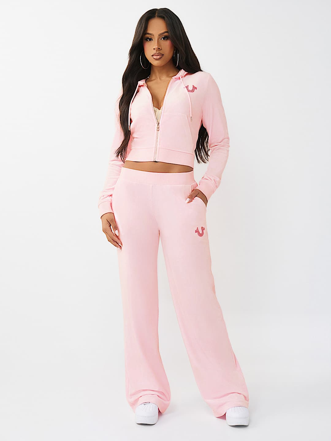CRYSTAL MID RISE VELOUR STRAIGHT LEG SWEATPANT, image 3