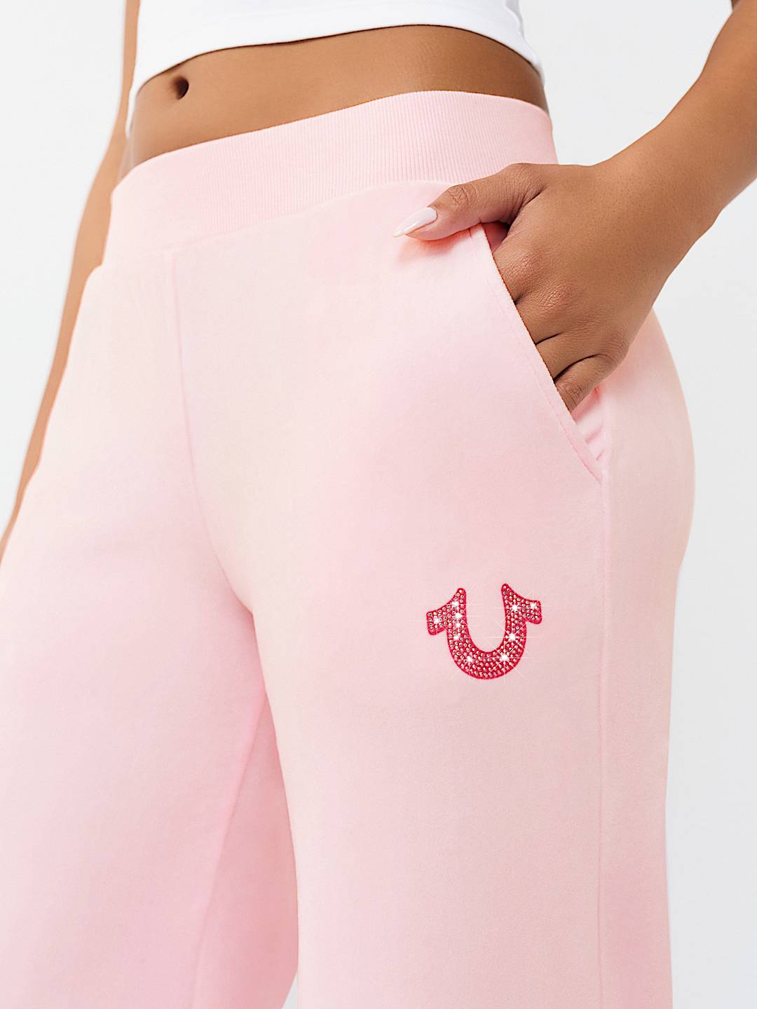 CRYSTAL MID RISE VELOUR STRAIGHT LEG SWEATPANT, image 4