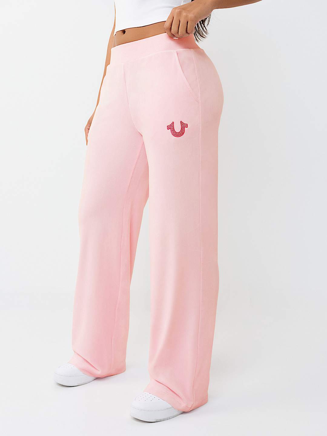 CRYSTAL MID RISE VELOUR STRAIGHT LEG SWEATPANT, image 1