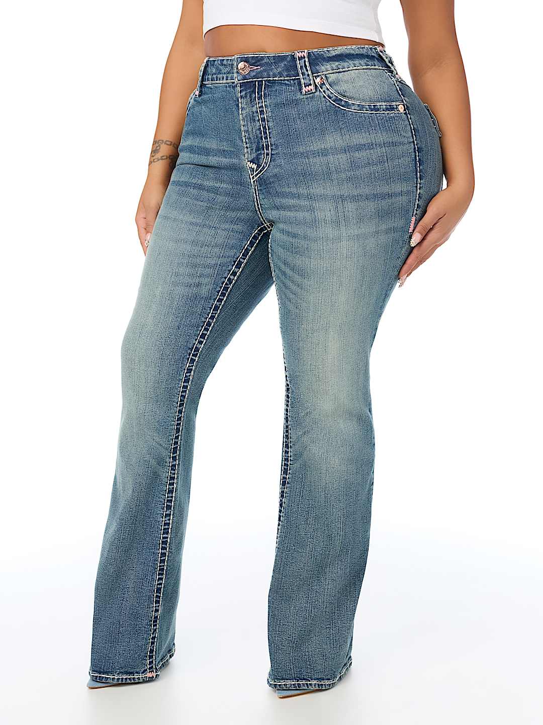 PLUS BECCA MID RISE SUPER T FLAP BOOTCUT JEAN