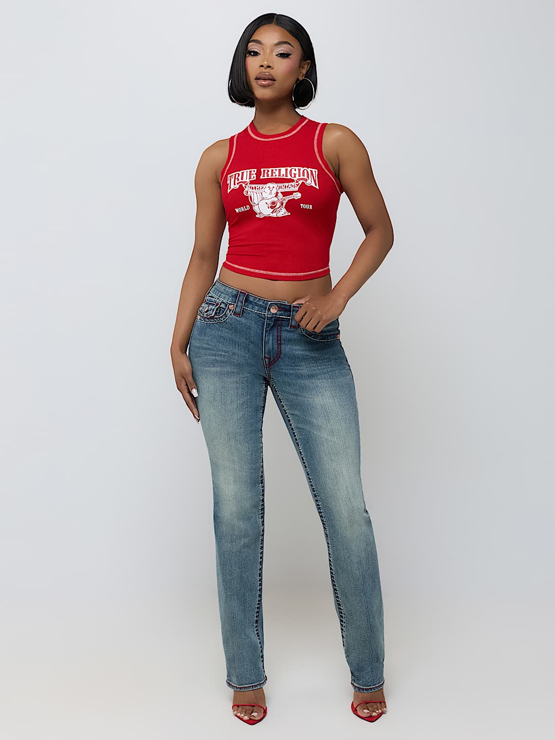 BILLIE MID RISE DOUBLE HORSESHOE BIG T FLAP STRAIGHT JEAN