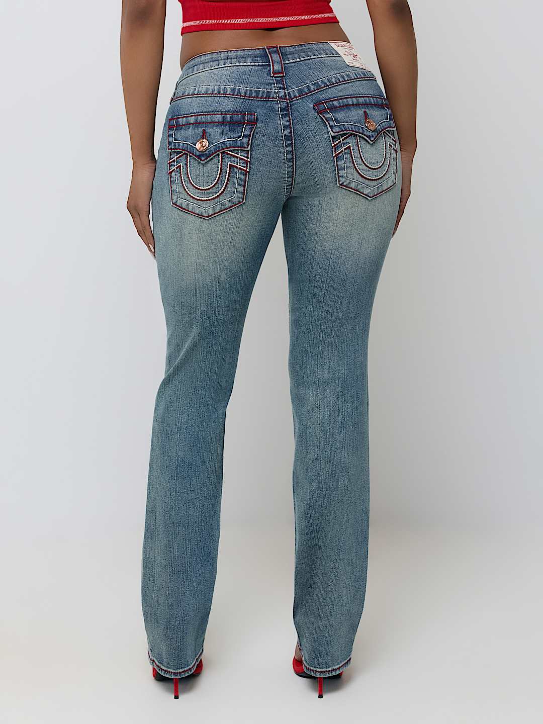 BILLIE MID RISE DOUBLE HORSESHOE BIG T FLAP STRAIGHT JEAN