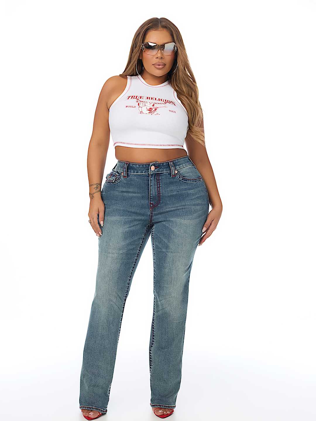 PLUS BILLIE MID RISE DOUBLE HORSESHOE BIG T FLAP STRAIGHT JEAN
