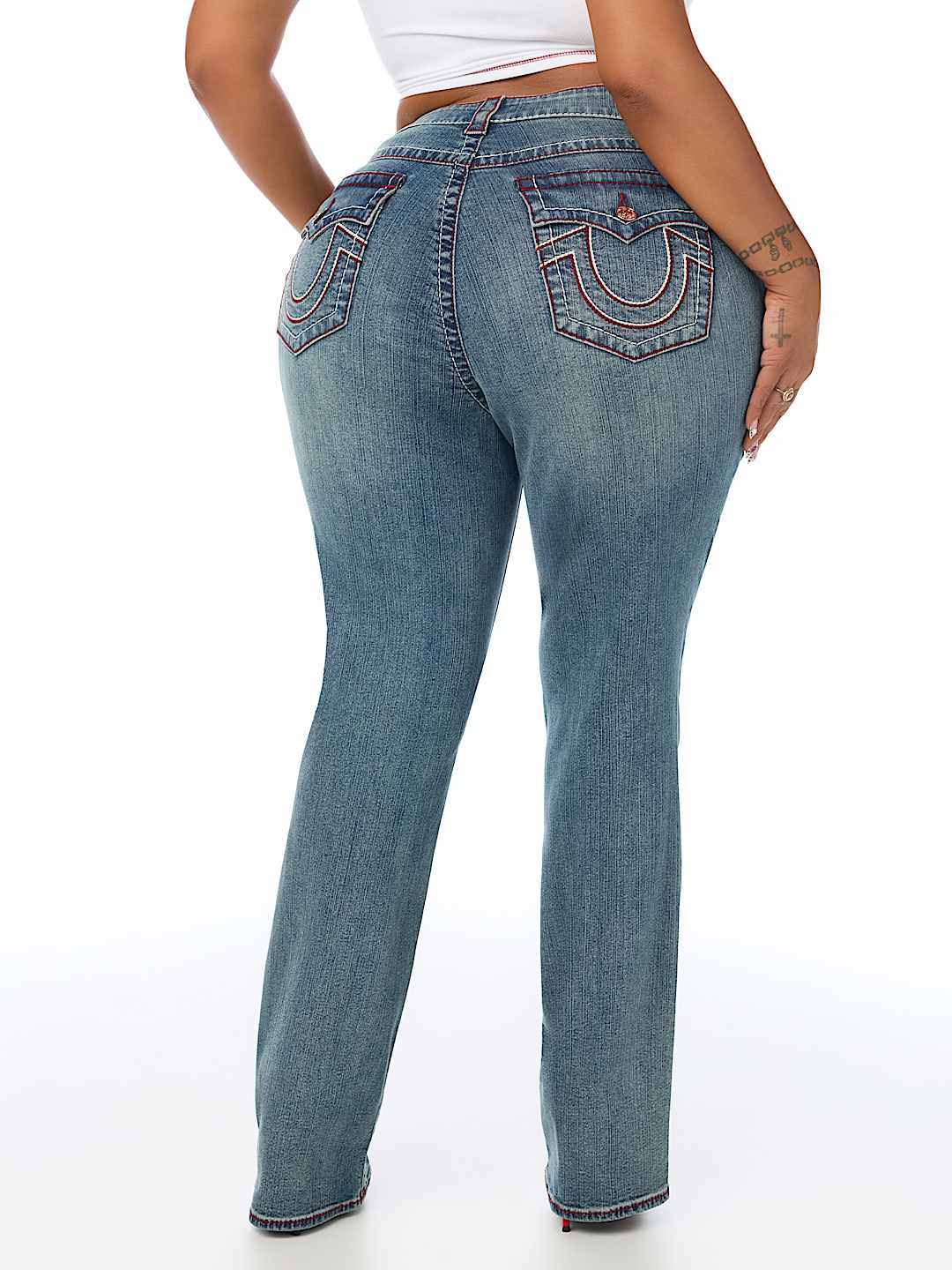PLUS BILLIE MID RISE DOUBLE HORSESHOE BIG T FLAP STRAIGHT JEAN
