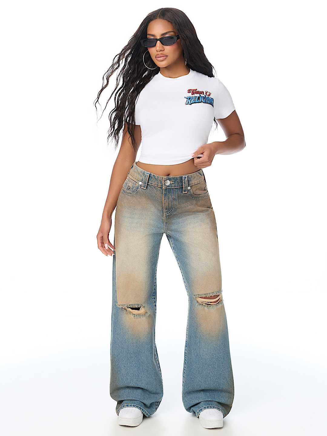 BOBBI MID RISE DESTROYED BIG T FLAP BAGGY JEAN