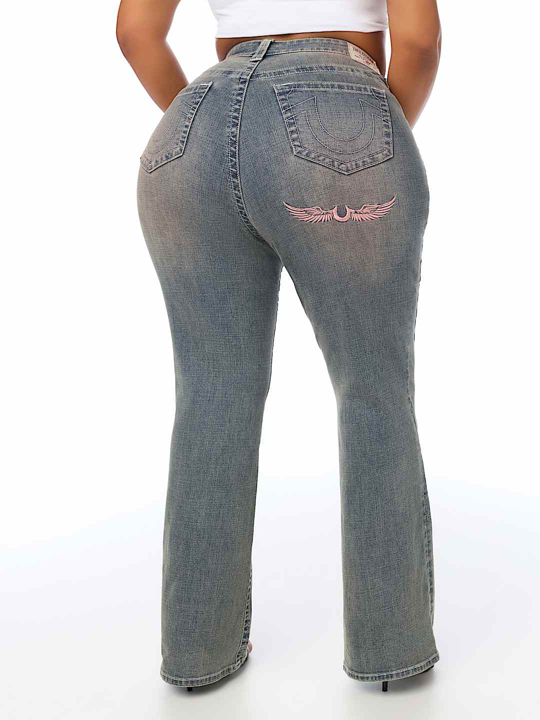 PLUS BECCA MID RISE PATCH BOOTCUT JEAN