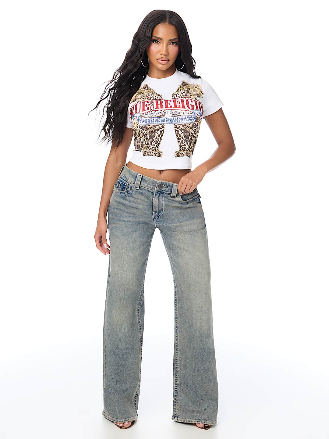 BOBBI MID RISE LOGO SCRIPT FLAP BAGGY JEAN