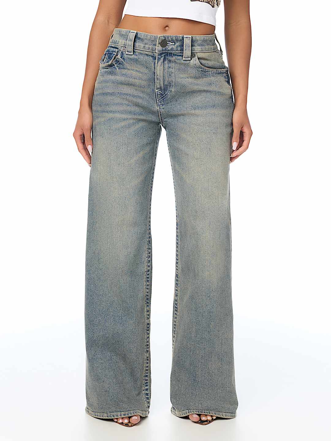 BOBBI MID RISE LOGO SCRIPT FLAP BAGGY JEAN