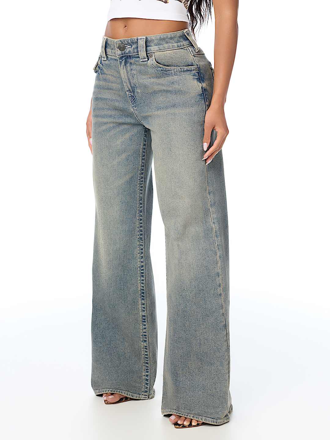 BOBBI MID RISE LOGO SCRIPT FLAP BAGGY JEAN