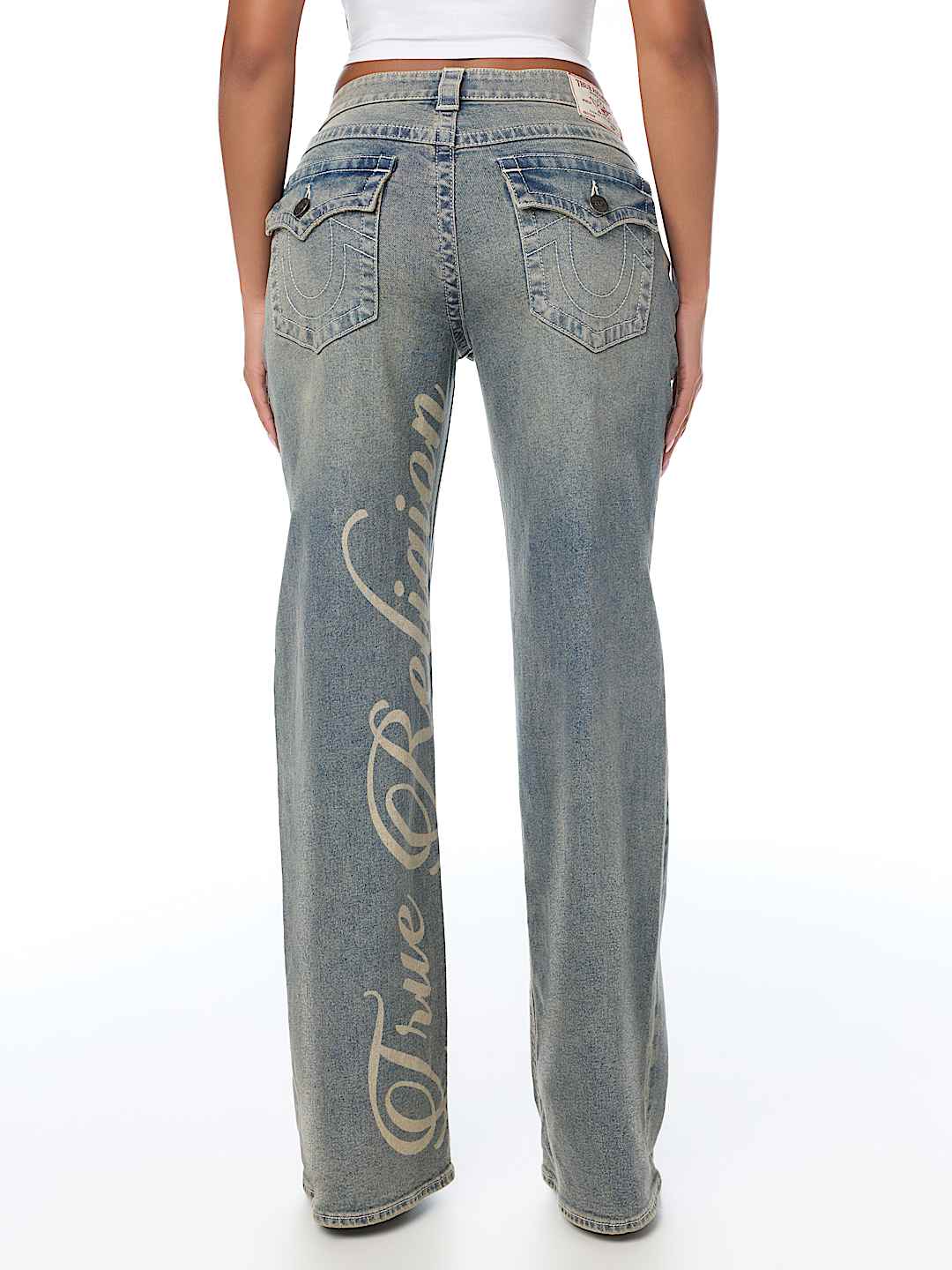 BOBBI MID RISE LOGO SCRIPT FLAP BAGGY JEAN