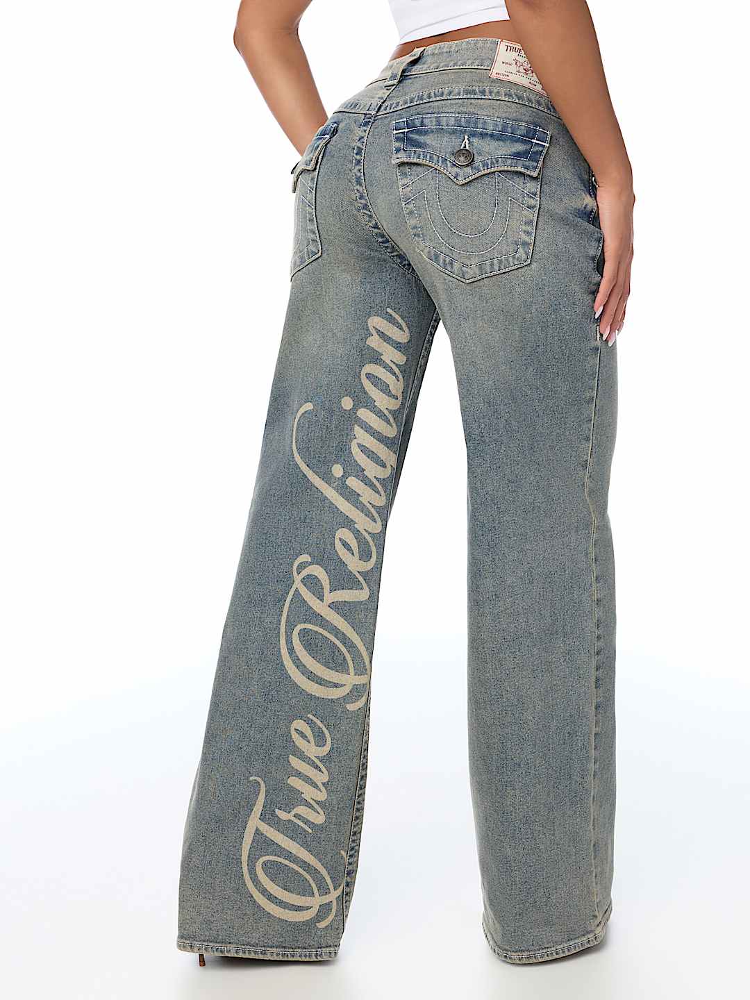 BOBBI MID RISE LOGO SCRIPT FLAP BAGGY JEAN
