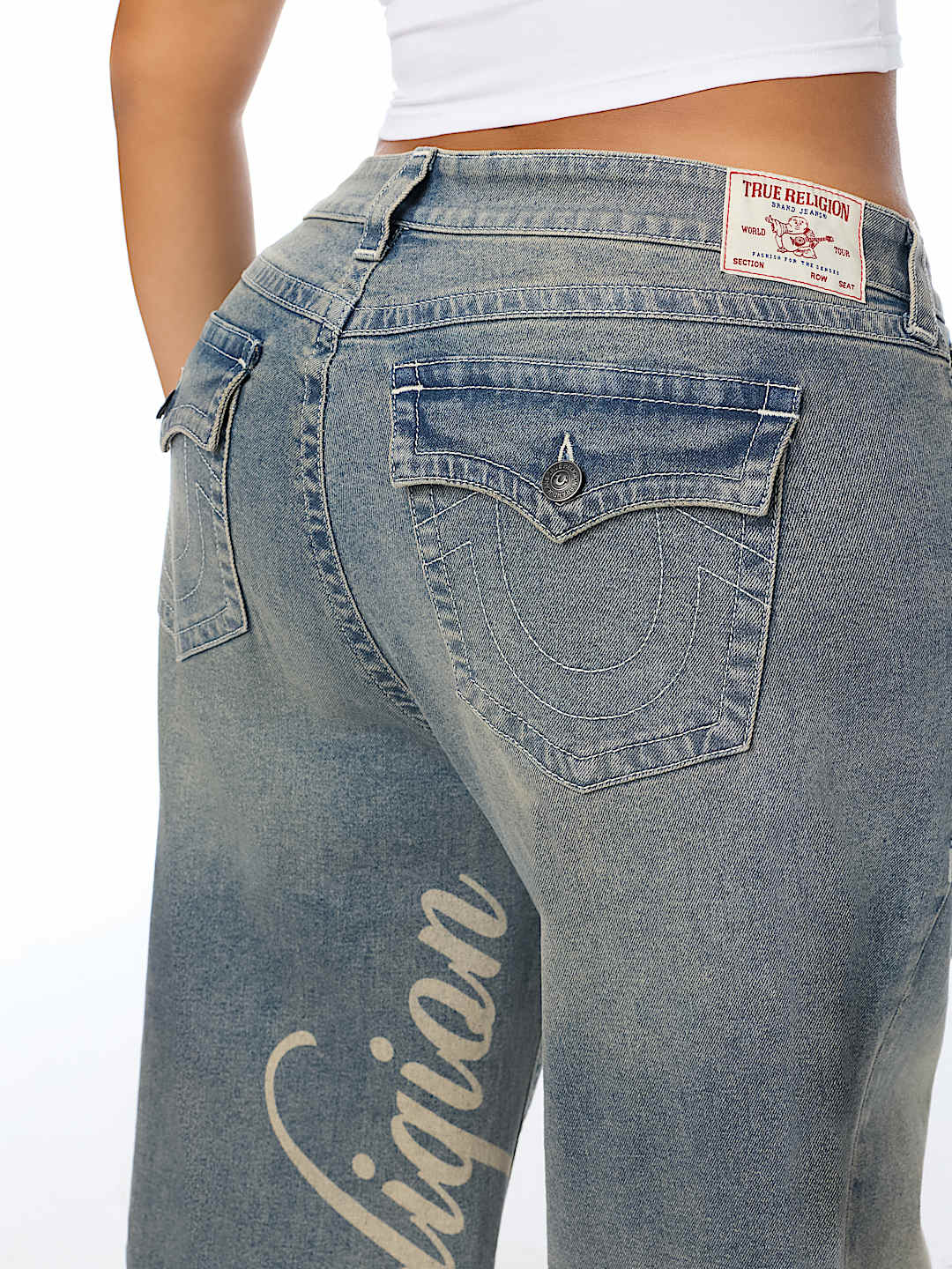 PLUS BOBBI MID RISE LOGO SCRIPT FLAP BAGGY JEAN