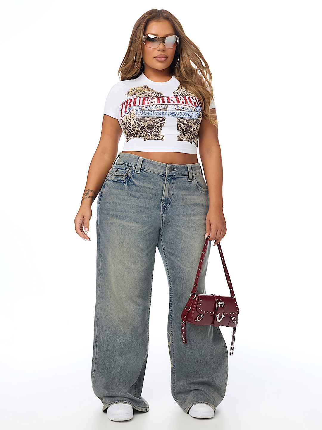 PLUS BOBBI MID RISE LOGO SCRIPT FLAP BAGGY JEAN