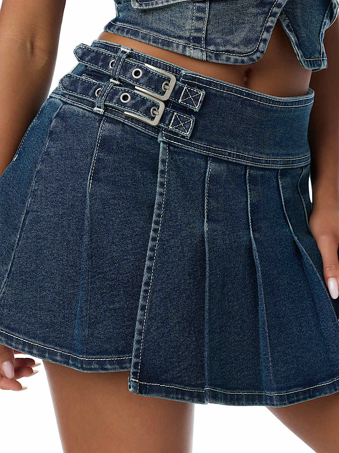 DENIM PLEATED SKIRT