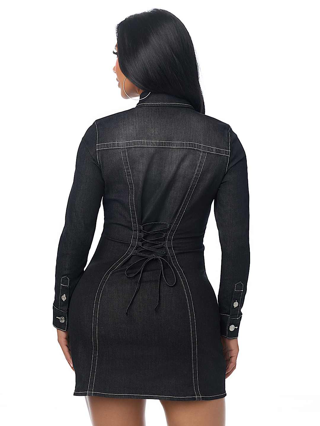ROBE EN DENIM CINTR&Eacute;E LAC&Eacute;E