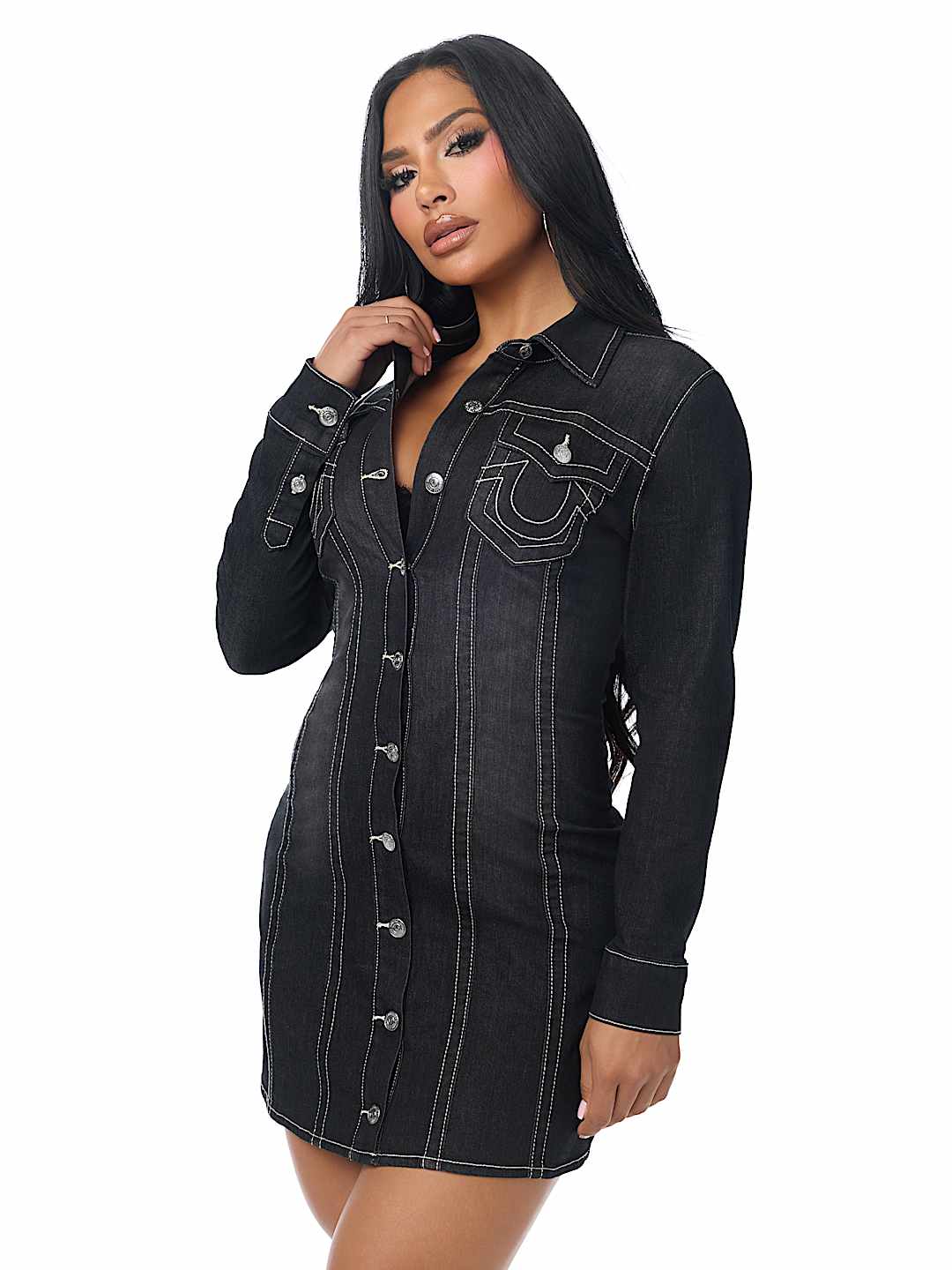 ROBE EN DENIM CINTR&Eacute;E LAC&Eacute;E