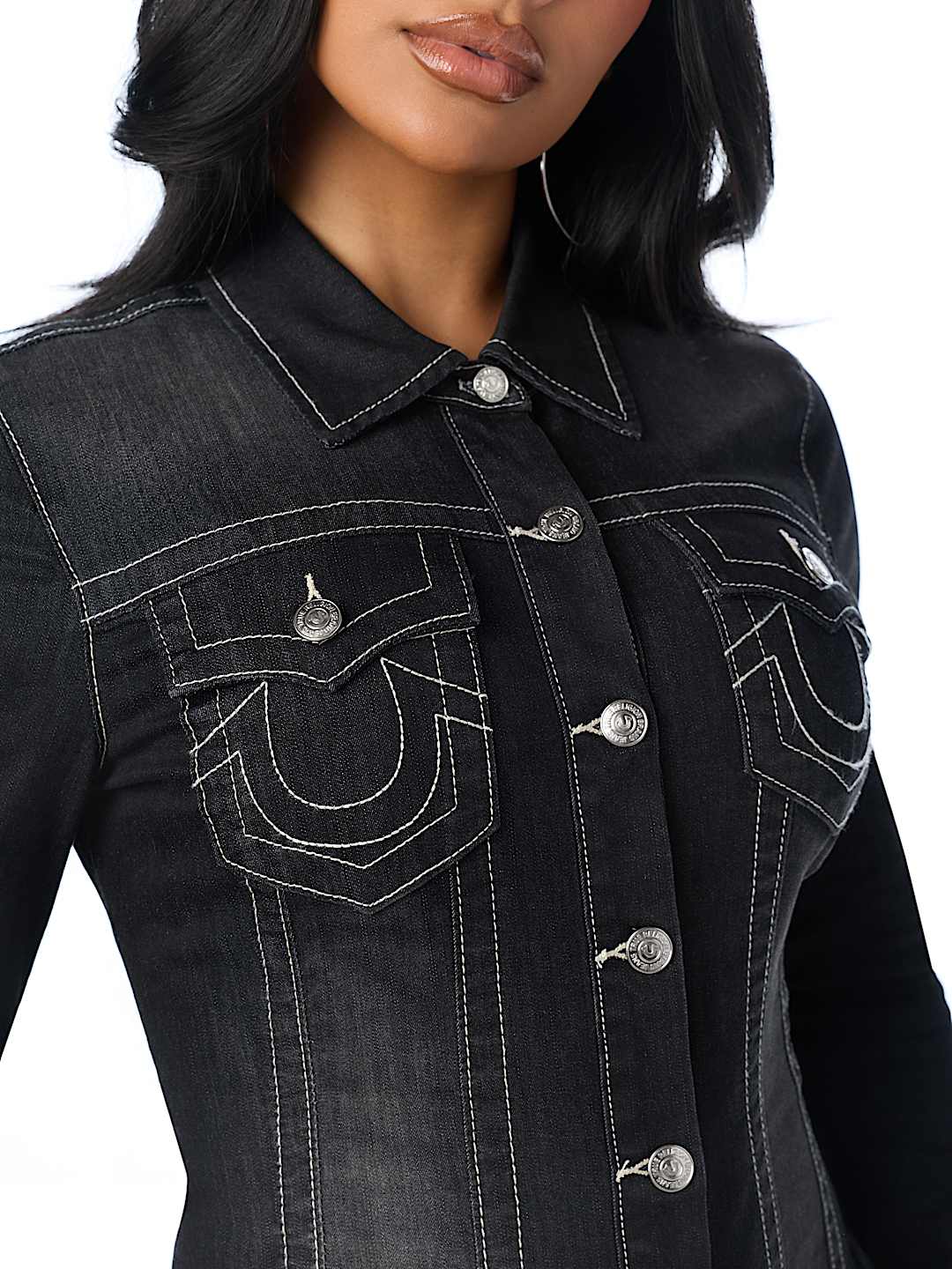 ROBE EN DENIM CINTR&Eacute;E LAC&Eacute;E