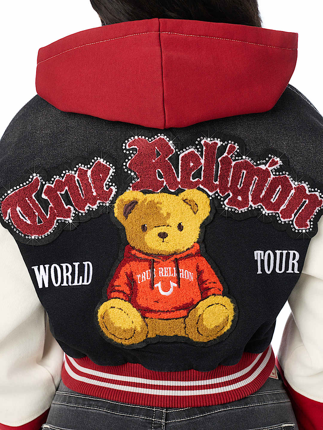 TEDDY PATCH PADDED DENIM BOMBER JACKET