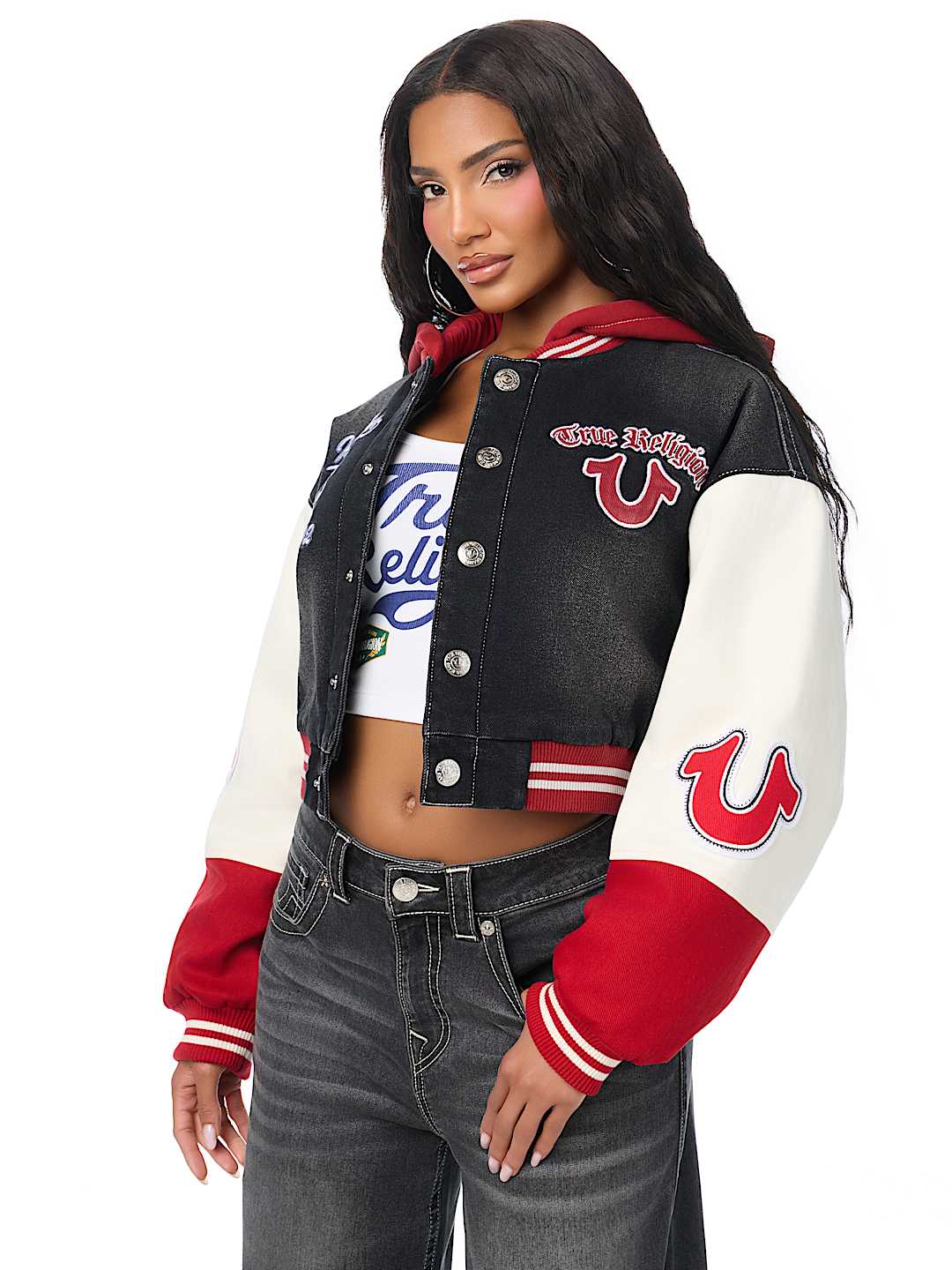 TEDDY PATCH PADDED DENIM BOMBER JACKET