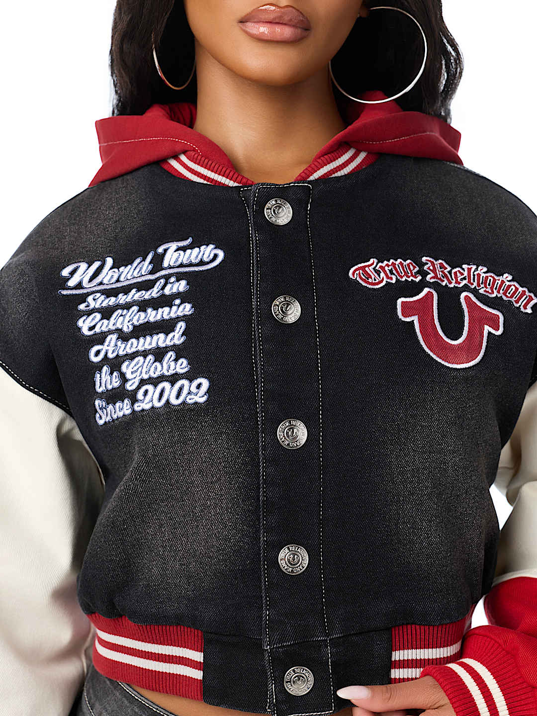 TEDDY PATCH PADDED DENIM BOMBER JACKET