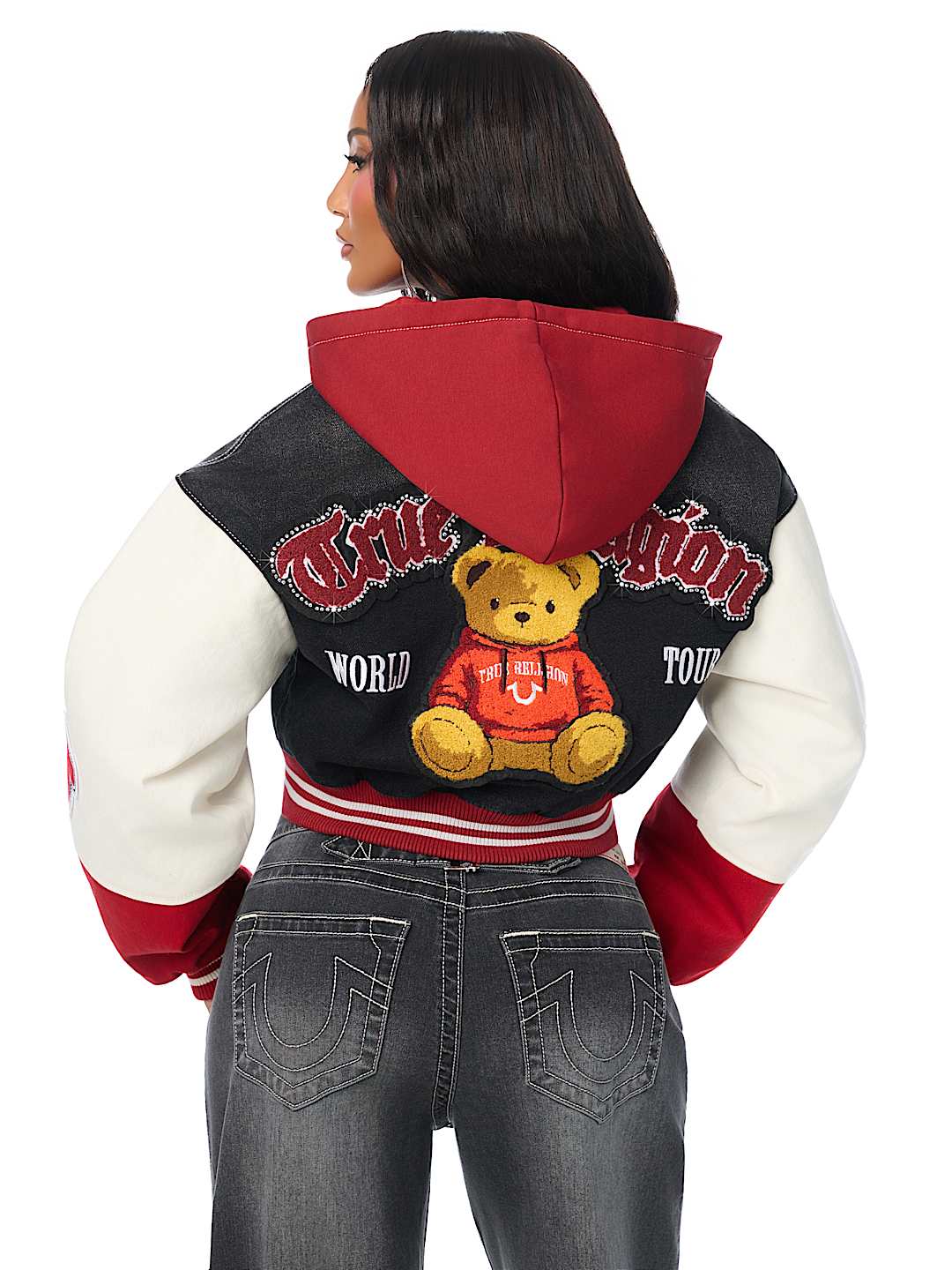 TEDDY PATCH PADDED DENIM BOMBER JACKET