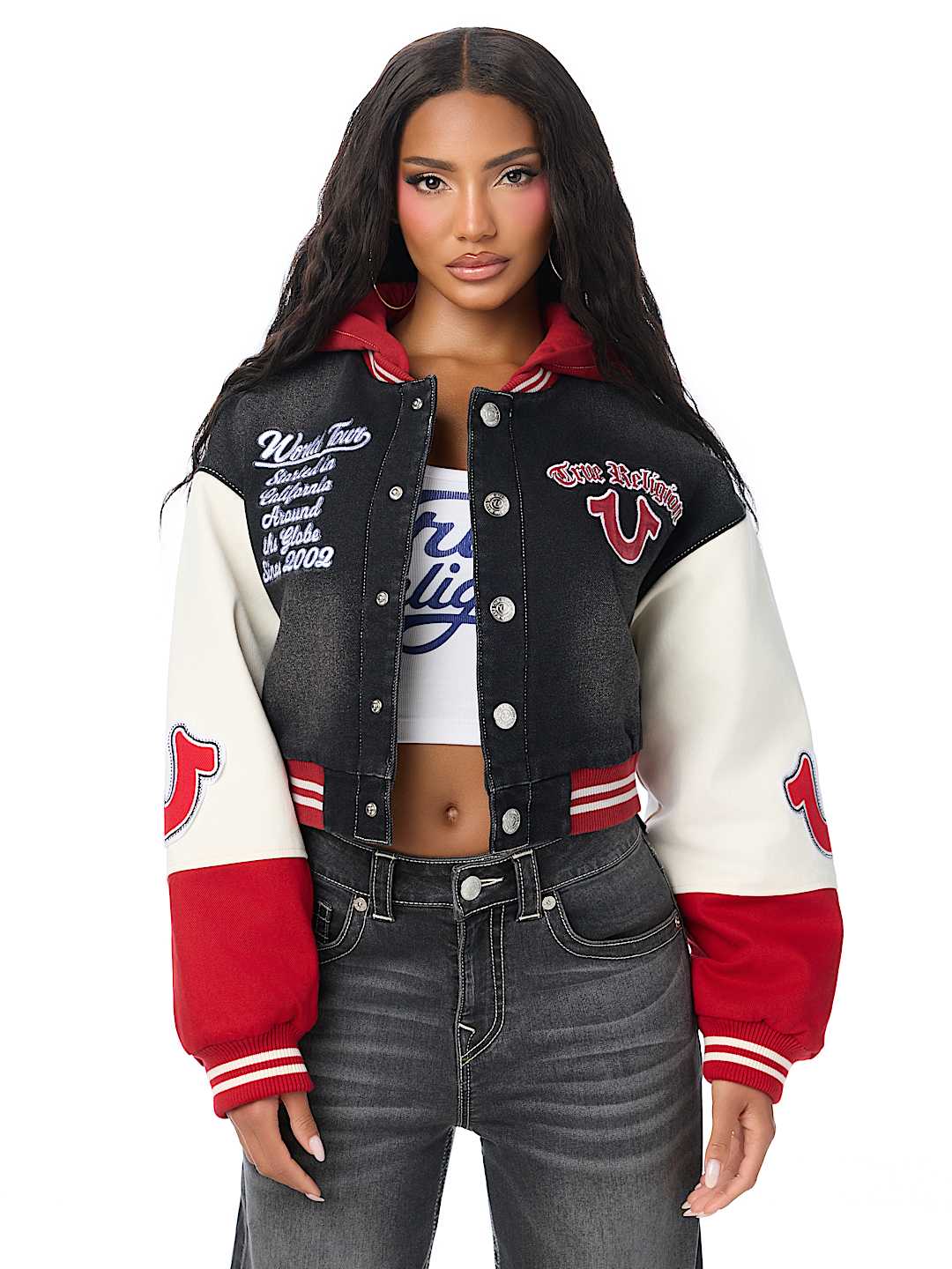 TEDDY PATCH PADDED DENIM BOMBER JACKET