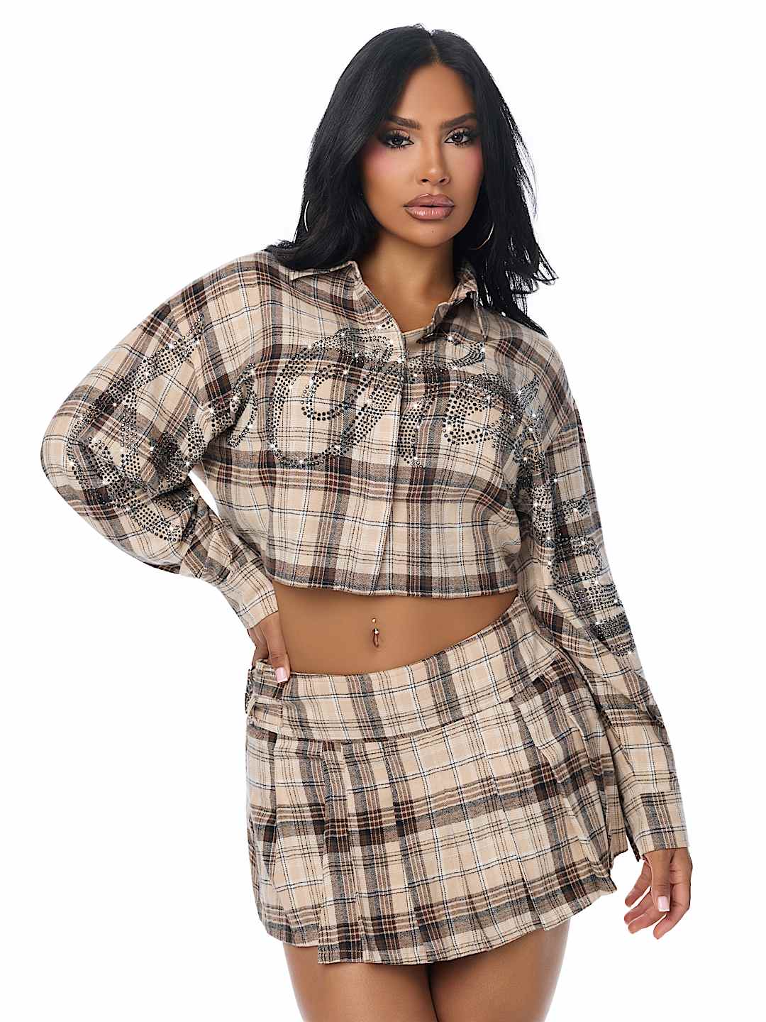 BEDAZZLED RELAXED PLAID SHIRT