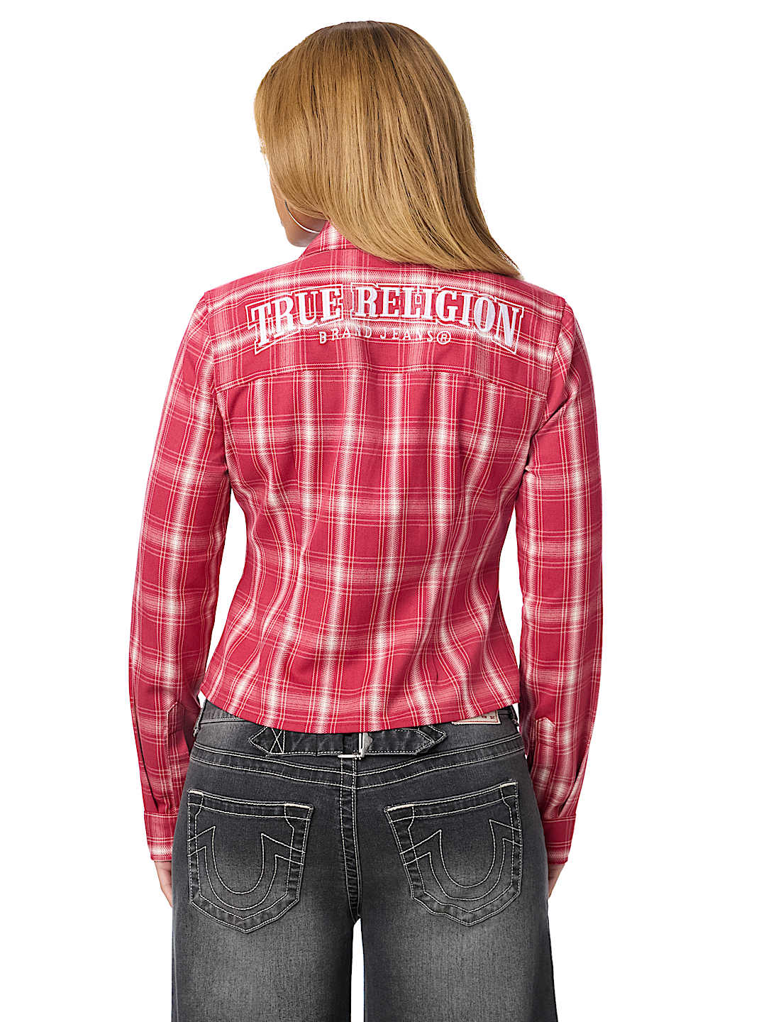 DOUBLE-ZIP EMBROIDERED PLAID SHIRT