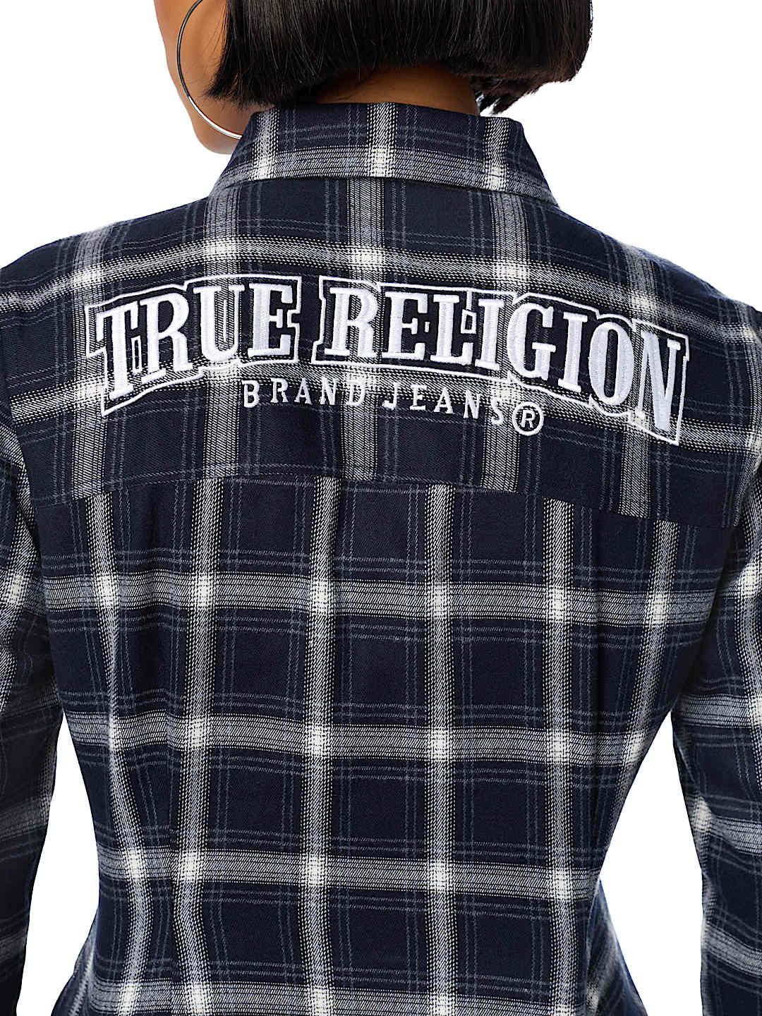 DOUBLE-ZIP EMBROIDERED PLAID SHIRT