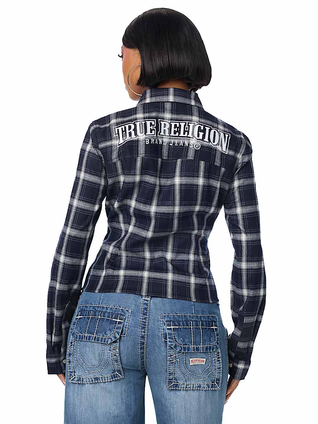 DOUBLE-ZIP EMBROIDERED PLAID SHIRT