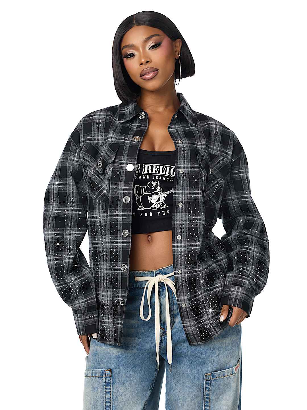 OMBR&Eacute; CRYSTAL PLAID SHACKET