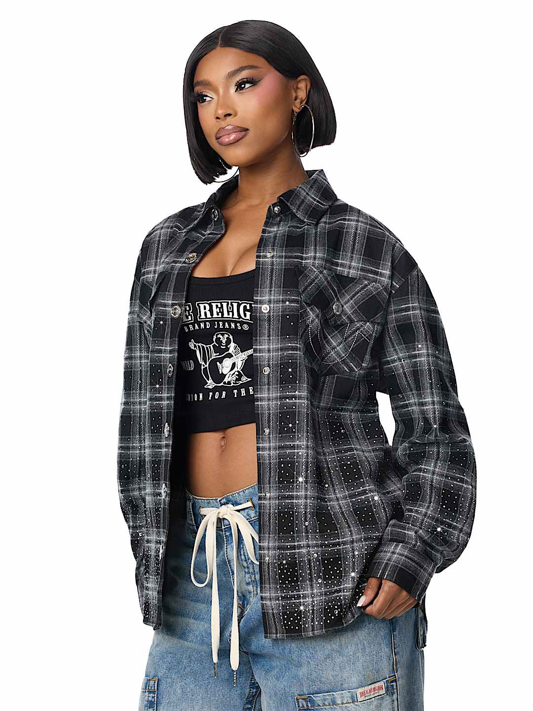 OMBR&Eacute; CRYSTAL PLAID SHACKET