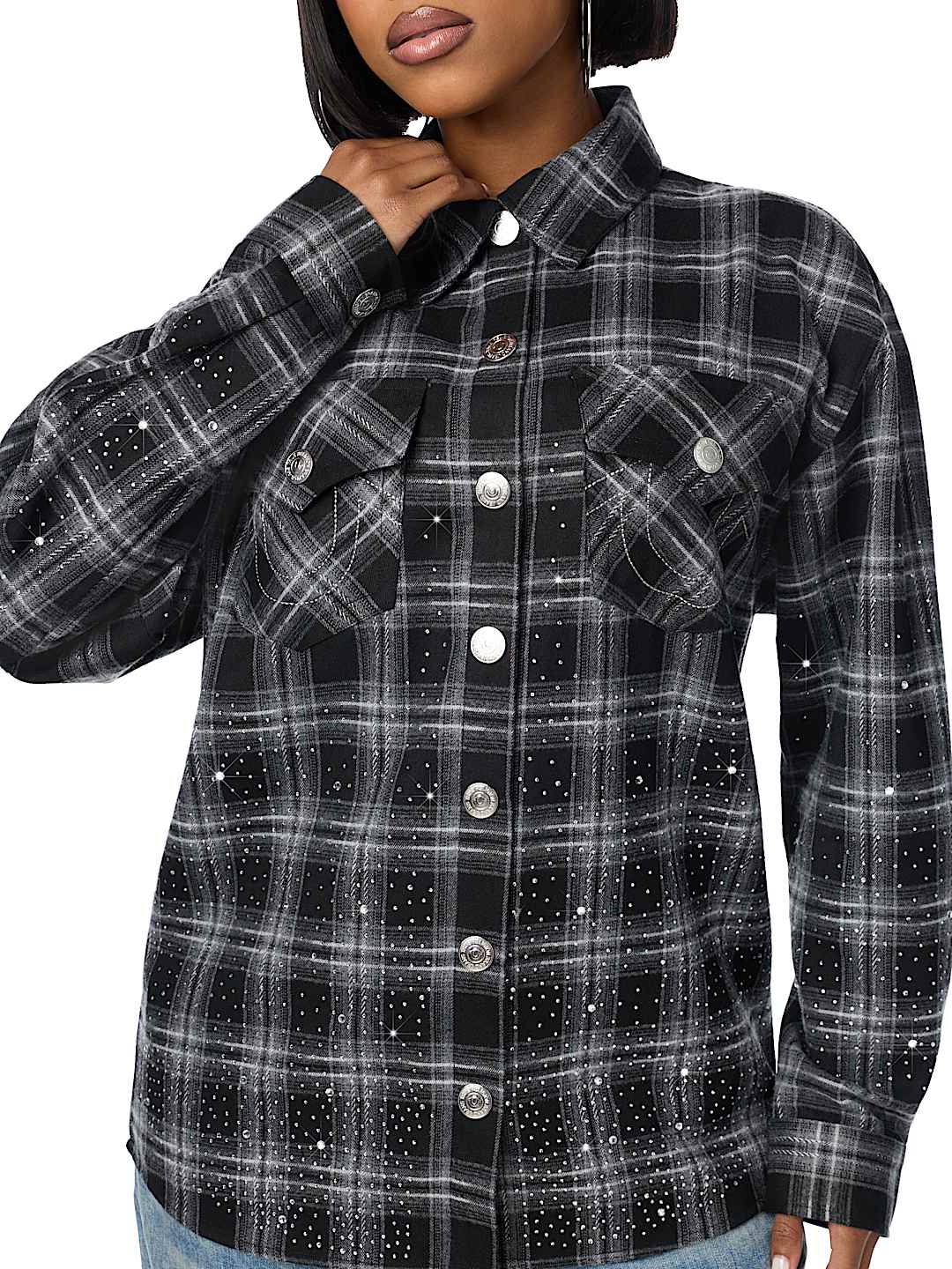 OMBR&Eacute; CRYSTAL PLAID SHACKET