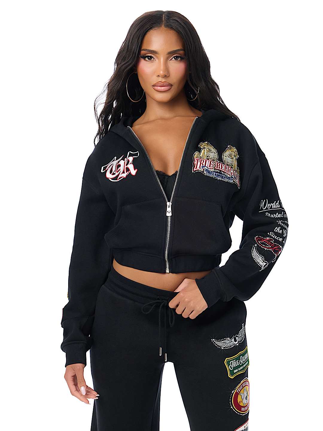 CRYSTAL RELAXED VARSITY ZIP HOODIE