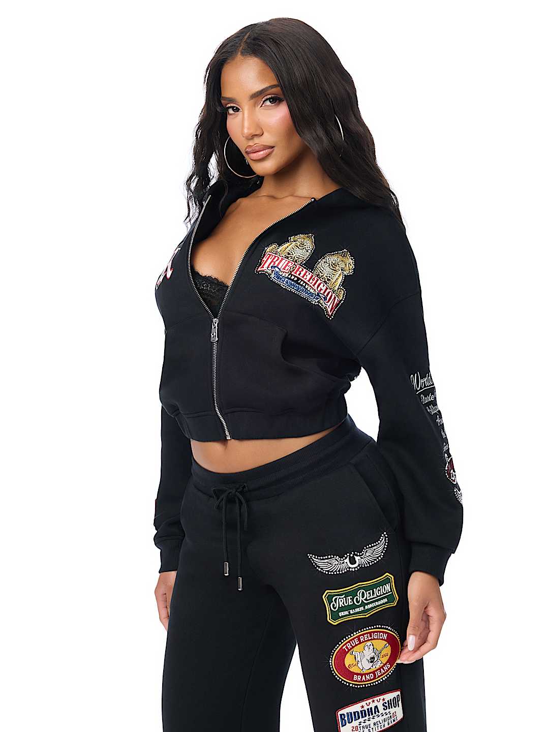 CRYSTAL RELAXED VARSITY ZIP HOODIE