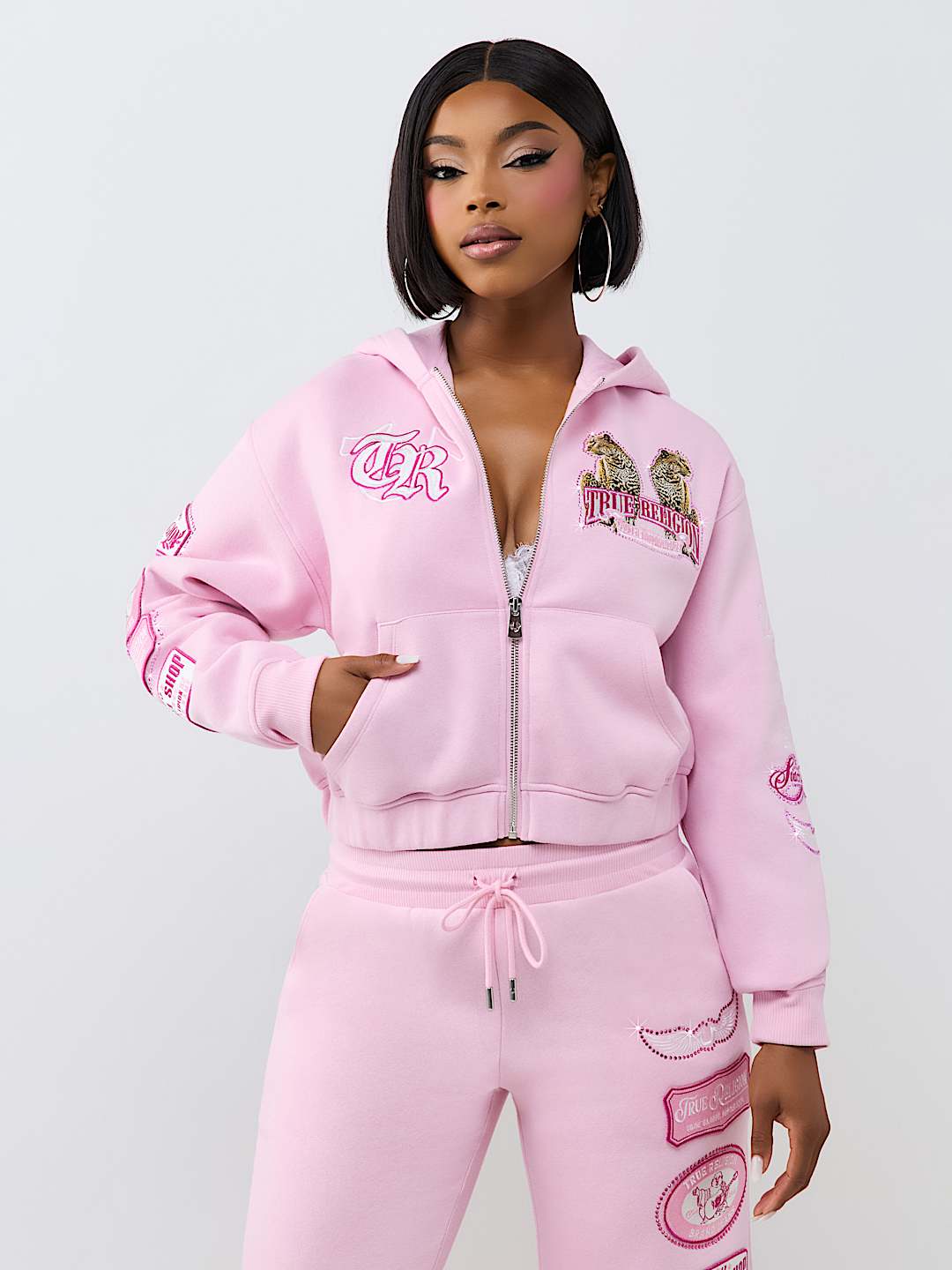 CRYSTAL RELAXED VARSITY ZIP HOODIE
