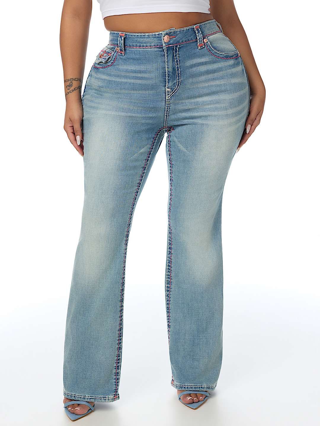 PLUS BECCA MID RISE SUPER T FLAP BOOTCUT JEAN