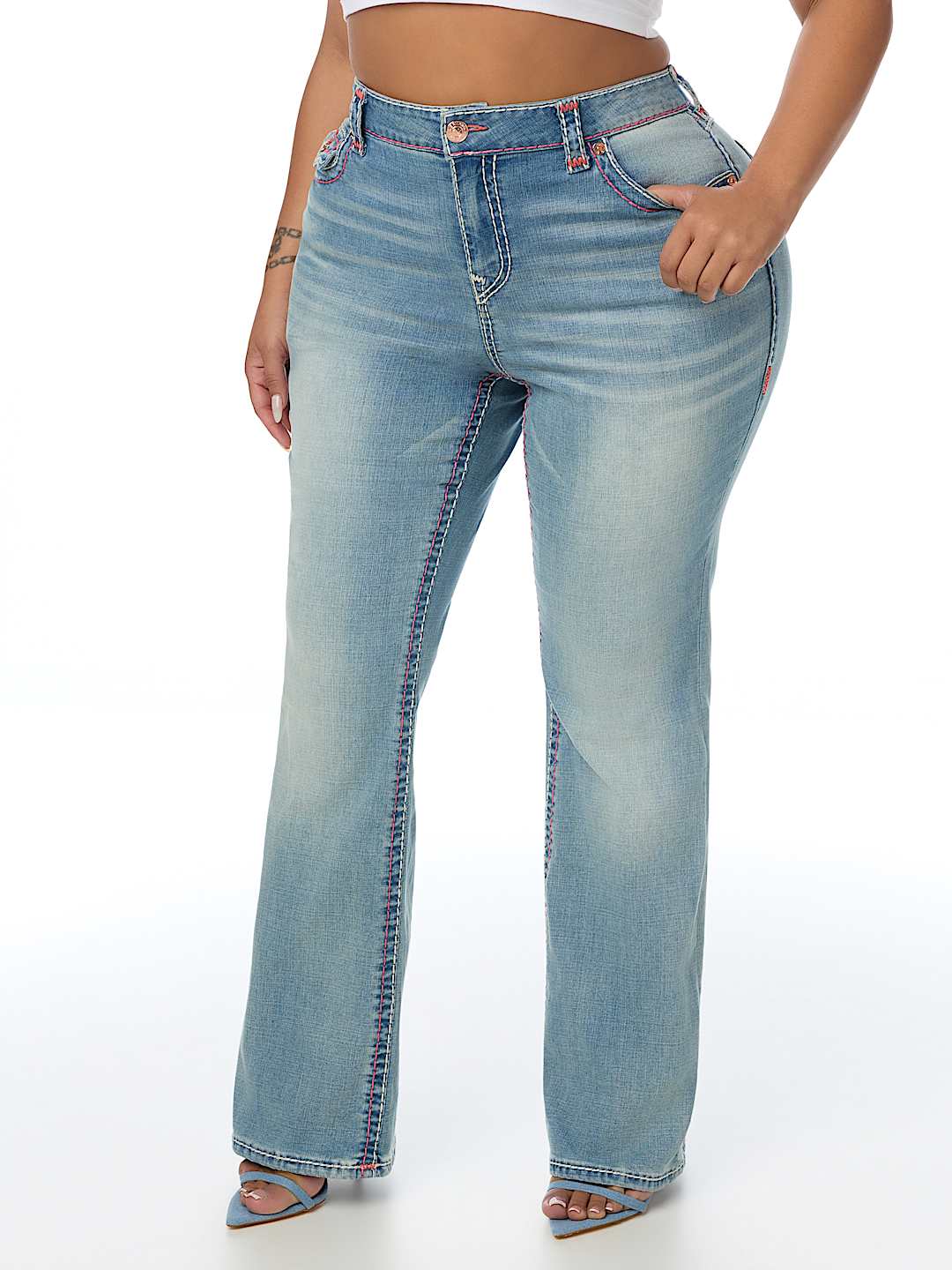 PLUS BECCA MID RISE SUPER T FLAP BOOTCUT JEAN