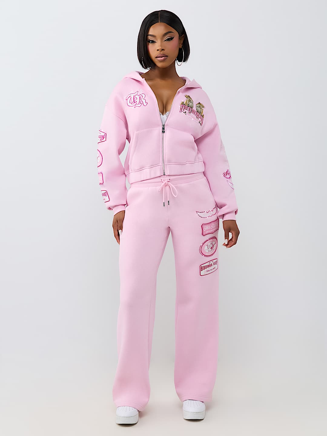CRYSTAL PATCH MID RISE STRAIGHT LEG SWEATPANT