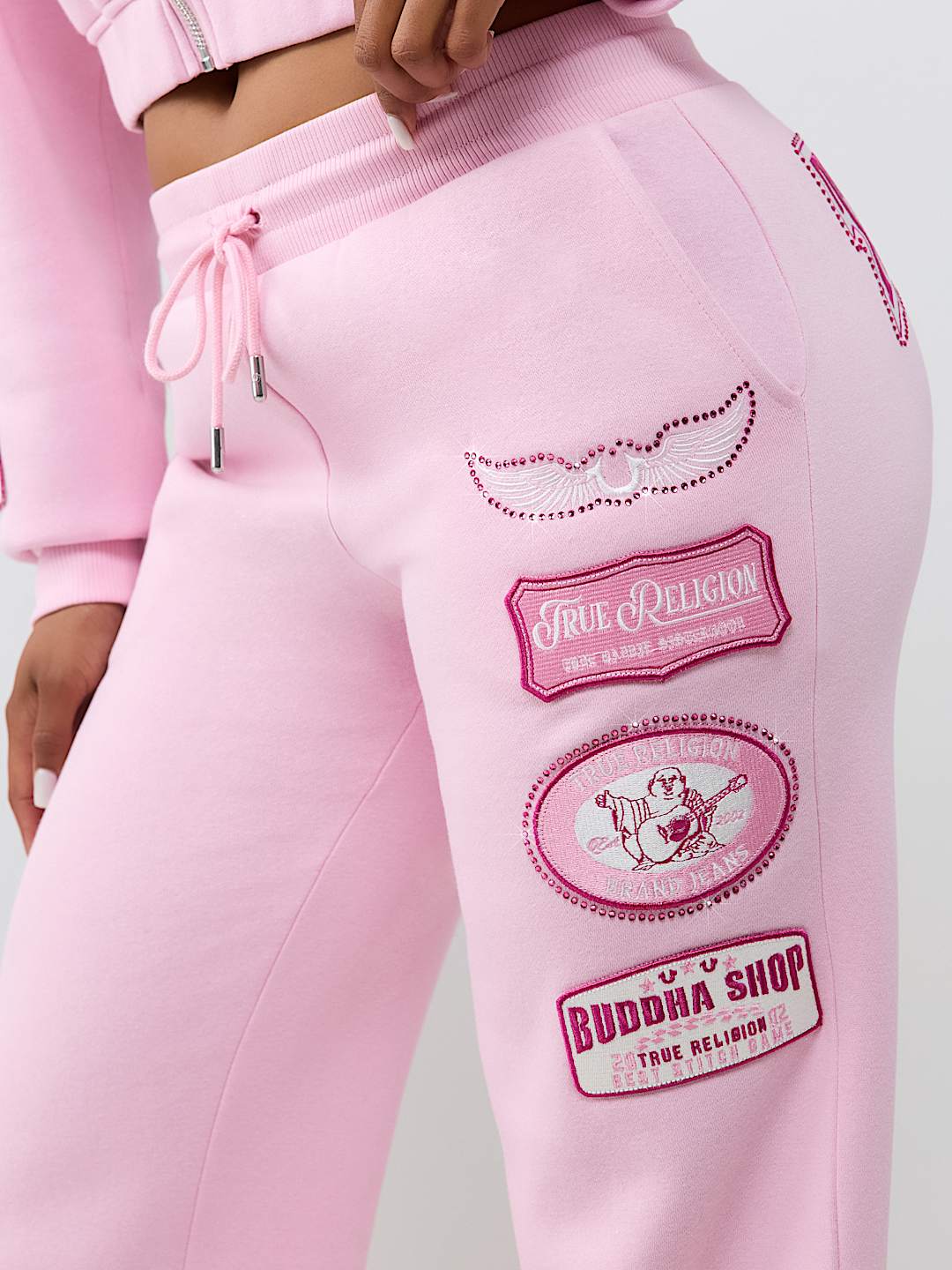 CRYSTAL PATCH MID RISE STRAIGHT LEG SWEATPANT