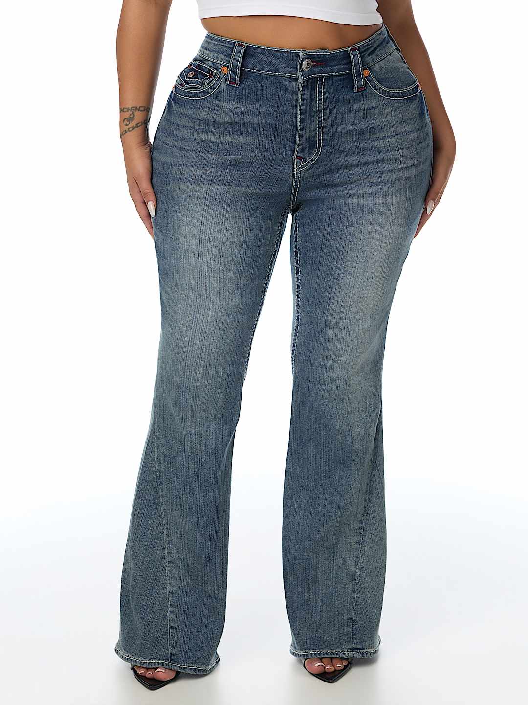 PLUS JOEY MID RISE BIG T FLAP FLARE JEAN