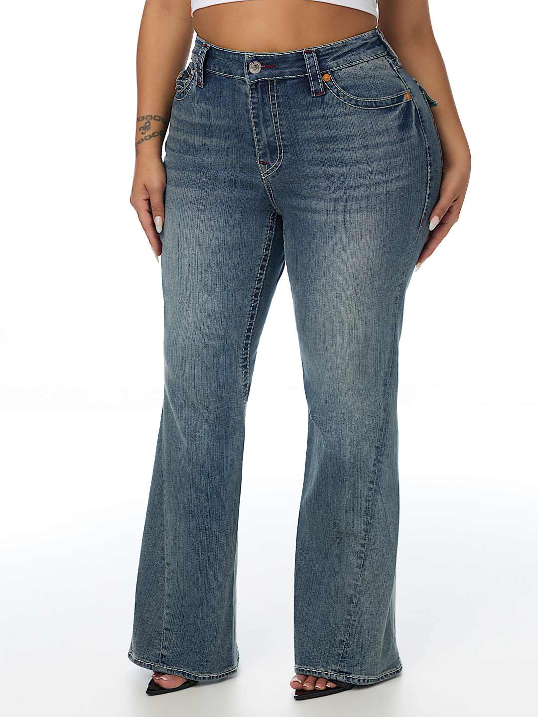 PLUS JOEY MID RISE BIG T FLAP FLARE JEAN