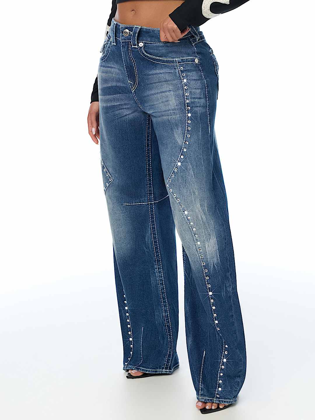 BAILEY MID RISE WESTERN BIG T FLAP BARREL JEAN