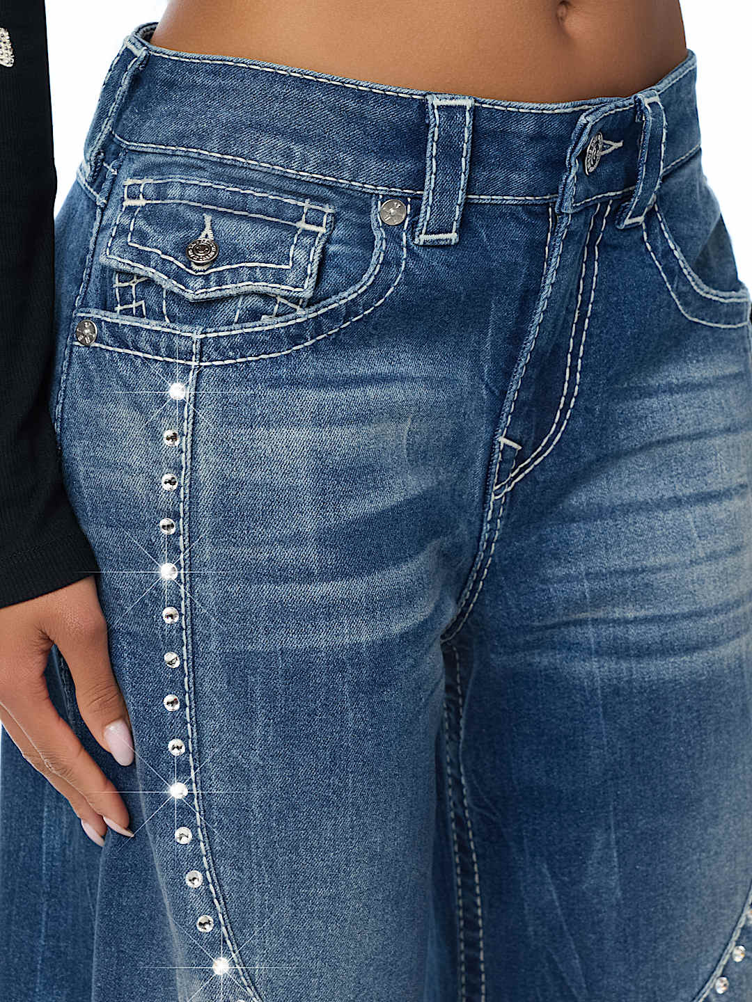 BAILEY MID RISE WESTERN BIG T FLAP BARREL JEAN