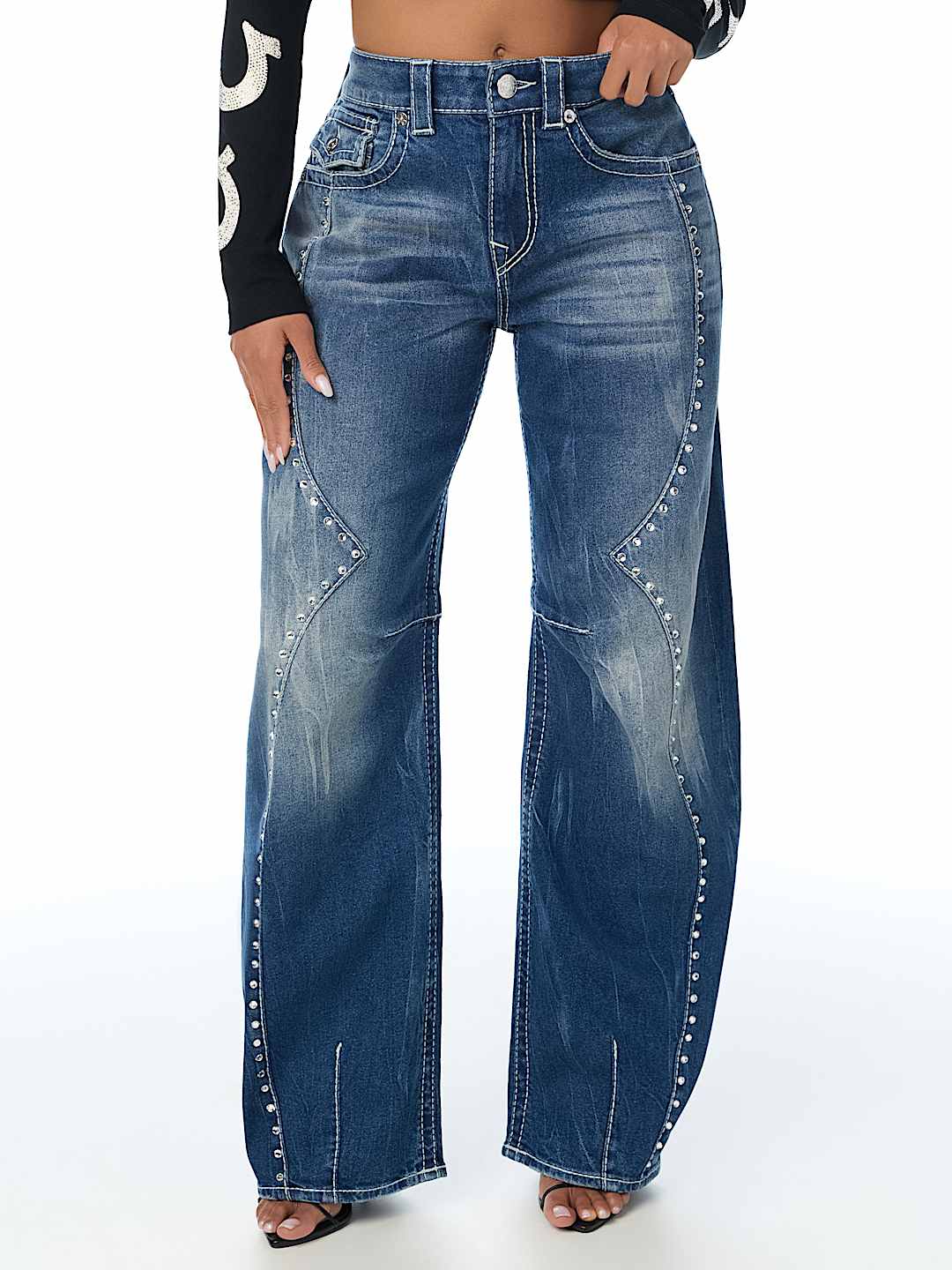 BAILEY MID RISE WESTERN BIG T FLAP BARREL JEAN