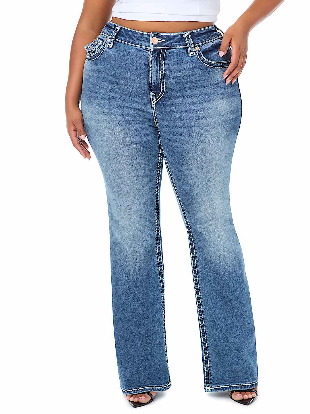 PLUS BECCA MID RISE WING SUPER T FLAP BOOTCUT JEAN