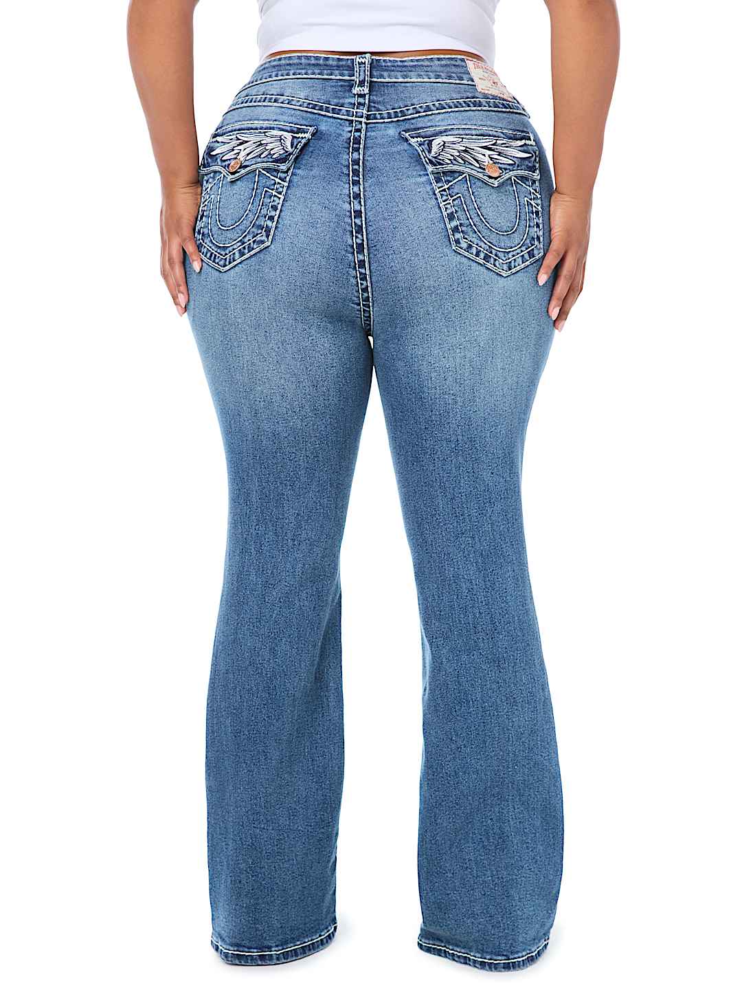 PLUS BECCA MID RISE WING SUPER T FLAP BOOTCUT JEAN