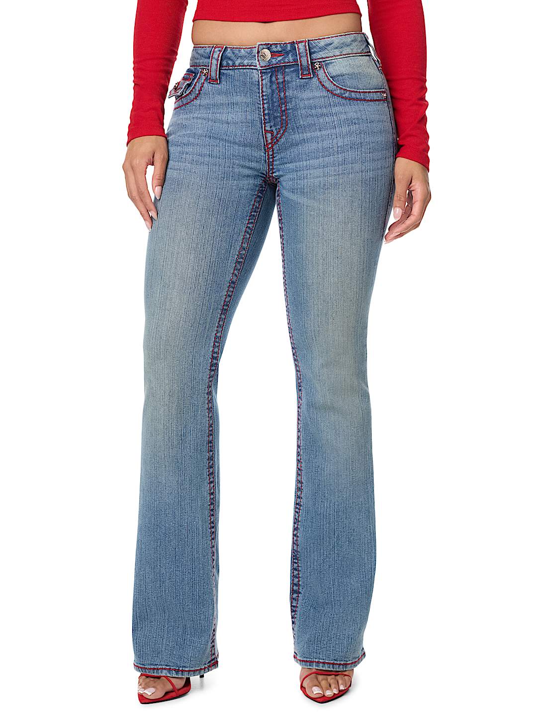 BECCA MID RISE BIG T FLAP BOOTCUT JEAN
