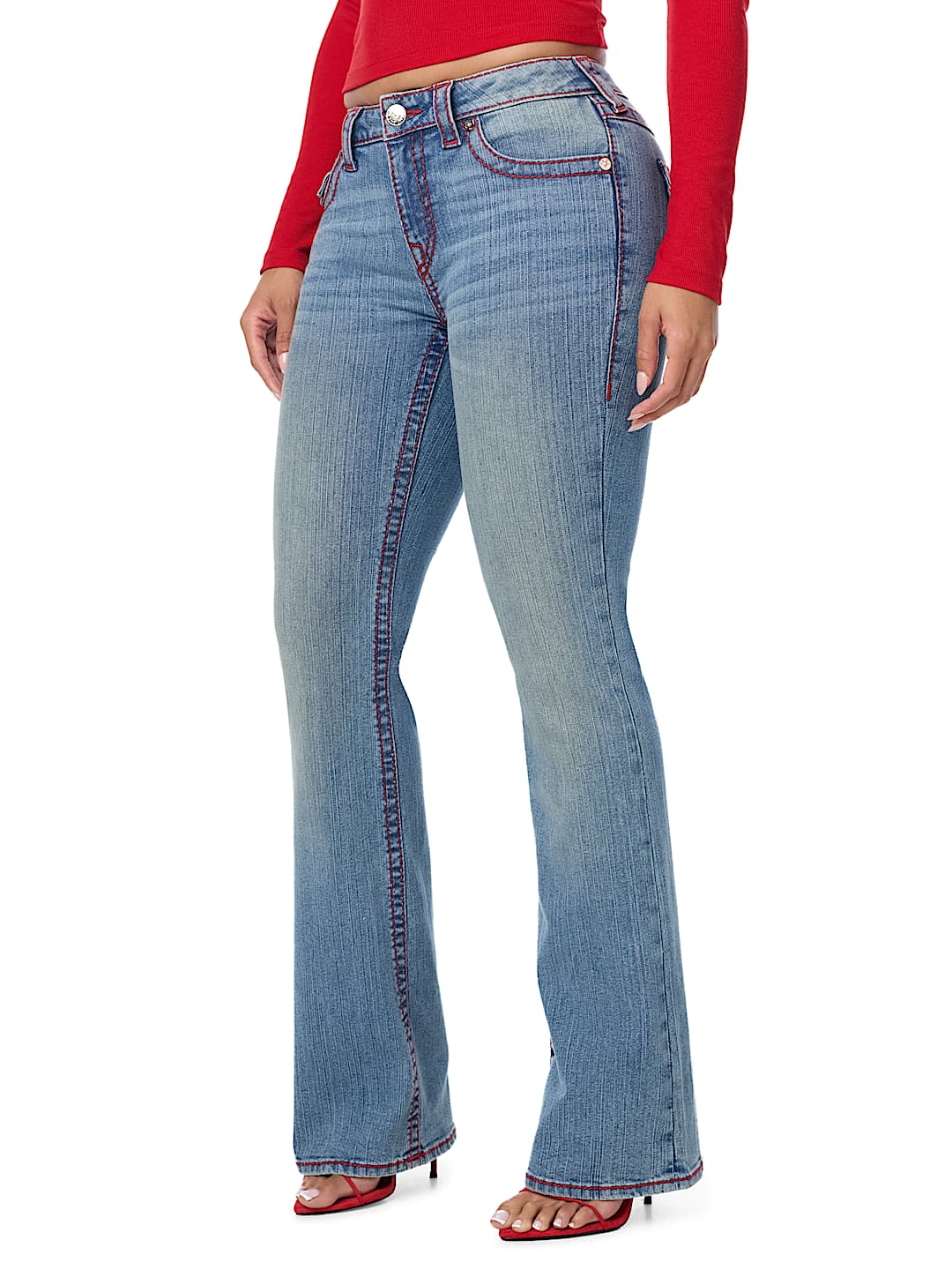 BECCA MID RISE BIG T FLAP BOOTCUT JEAN